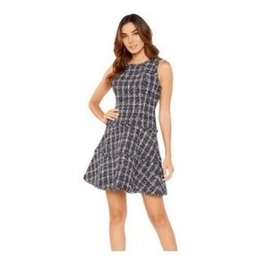 Likely Multi Tweed Boucle Jewel Tartan Plaid Mini Dress Navy Blue 2